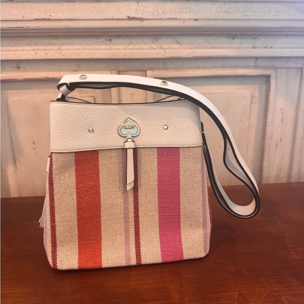 Stylish Kate Spade Striped Shoulder Bag - White, Pink, Red
